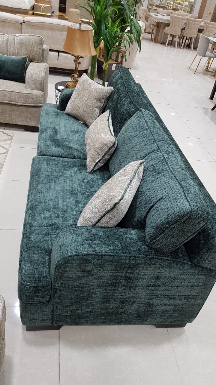 طقم كنب أردنى 3+3+1+1 (كنبة أخضر زيتى+كنبة+2كرسى بيج)