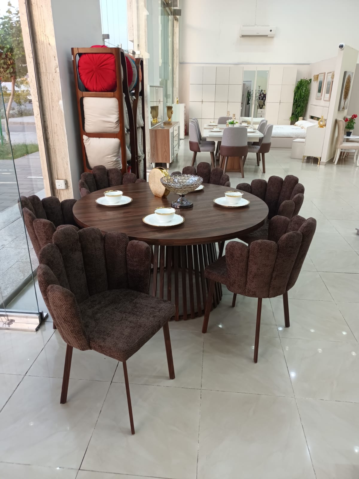 سفرة طعام صيني 6ك سطح خشب دائري لون بني